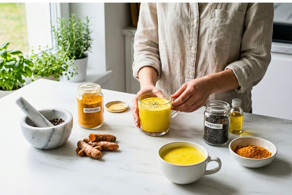 Golden milk with turmeric health properties and drink recipe